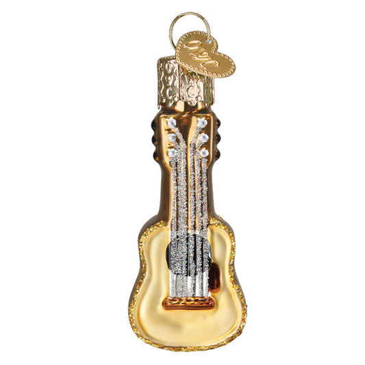 Old World Christmas Mini Guitar Ornament Gold Finish