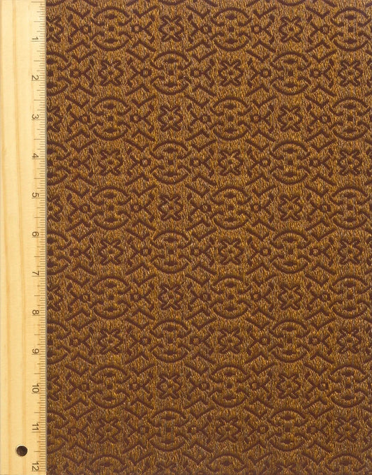 Front USA-made Art Deco bronze and red vintage speaker grill cloth, perfect for restoring 1930s-40s RCA 100 Series Cathedral and Tombstone radios with authentic style.