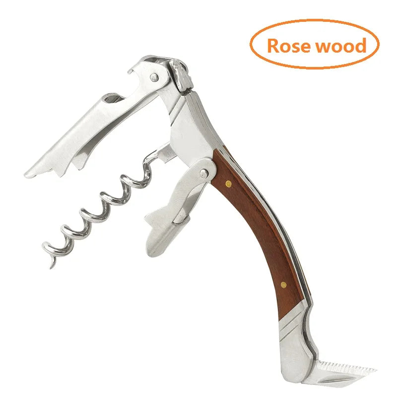 Wine opener with rosewood handle on a white background