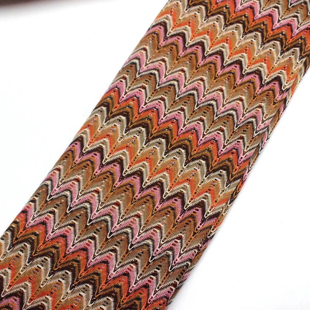 Yackalasi Orange Zig Zag Knitting Lace Fabrics with Wave Stripe
