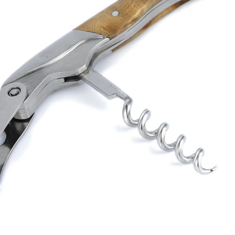 Wine opener with wooden handle on a white background