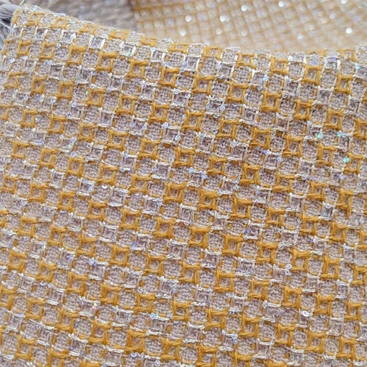 Yellow Retro vintage speaker grill cloth with sparkles – premium fabric for restoring antique radios, guitar amplifiers, and home speakers with classic style.