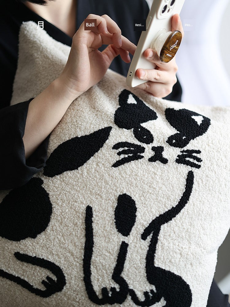 Embroidered Square Cat Pillow Cover