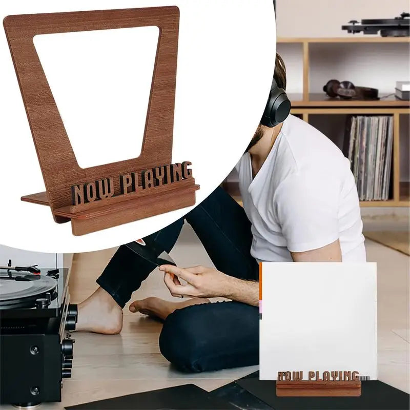 Now Playing Record Holder for vinyl albums, sleek LP display stand for turntable setups, perfect for showcasing currently playing records in style