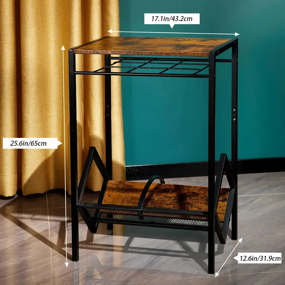 Mid-century turntable stand with shelves for LP collection and accessories.