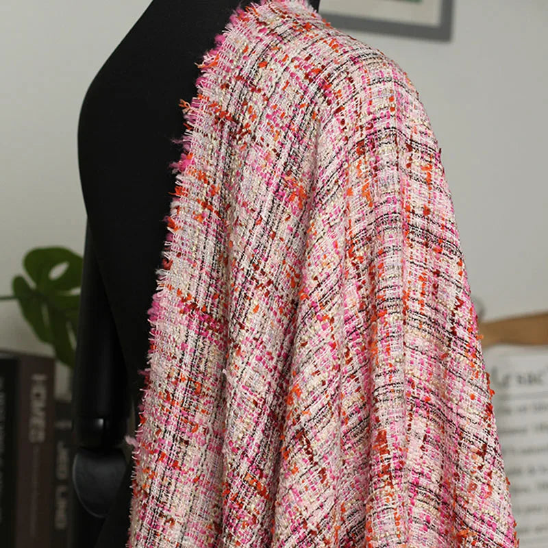 Retro pink speaker grill cloth with woven texture and sparkles – durable, acoustically transparent fabric for antique radios, guitar amplifiers, and home speakers.