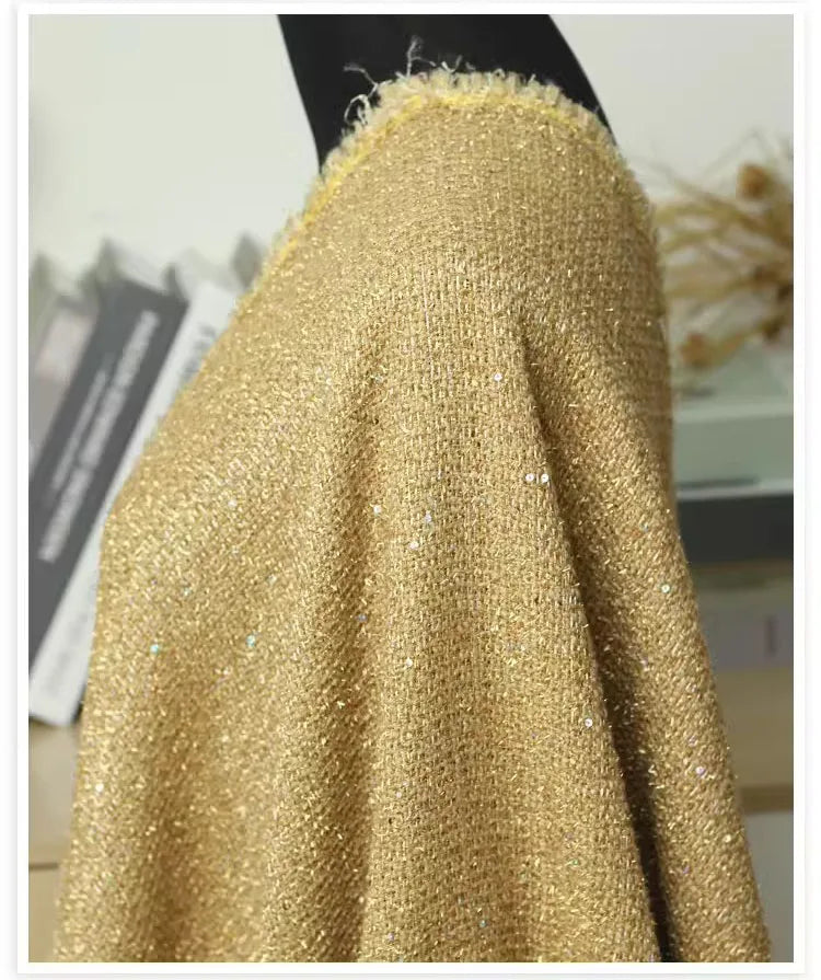 Vintage radio grille cloth in golden sparkle finish – premium speaker restoration fabric for classic audio systems and DIY projects.