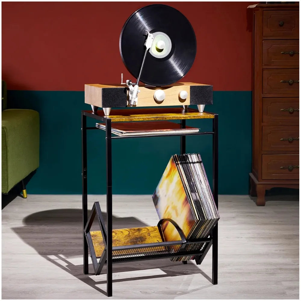 Retro-inspired record cabinet with storage for vinyl lovers and audiophiles.