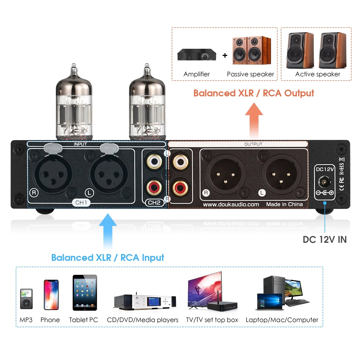 Douk Audio T8PRO Tube Preamp with 7-Band EQ & XLR