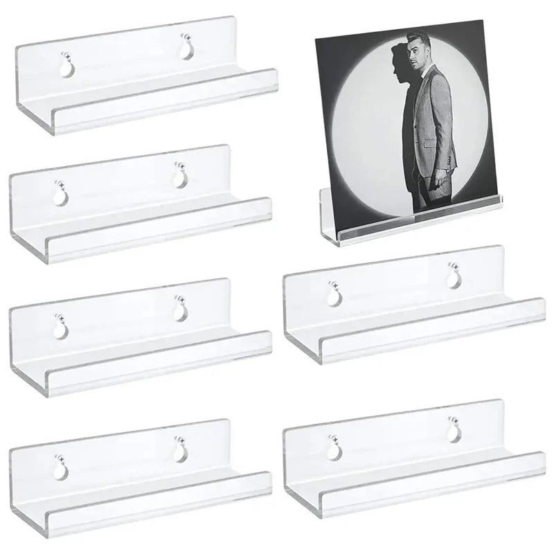 Vinyl record display shelf wall-mounted LP holder for showcasing album covers, stylish and durable storage solution for vinyl collectors