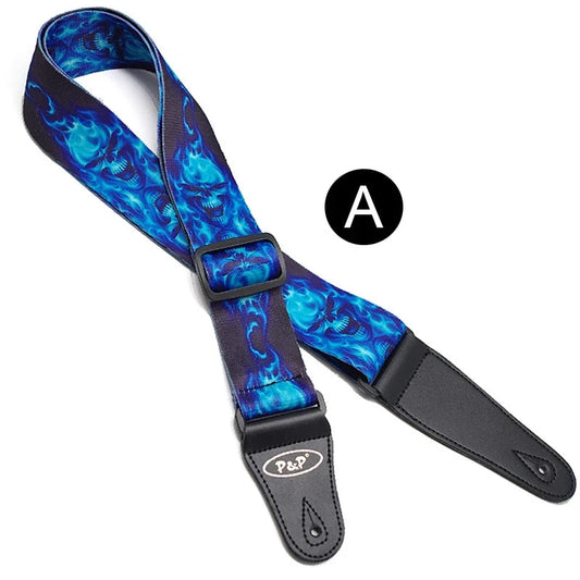 Premium Adjustable Skulls Design Guitar Strap by Big River Hardware for Rock Musicians