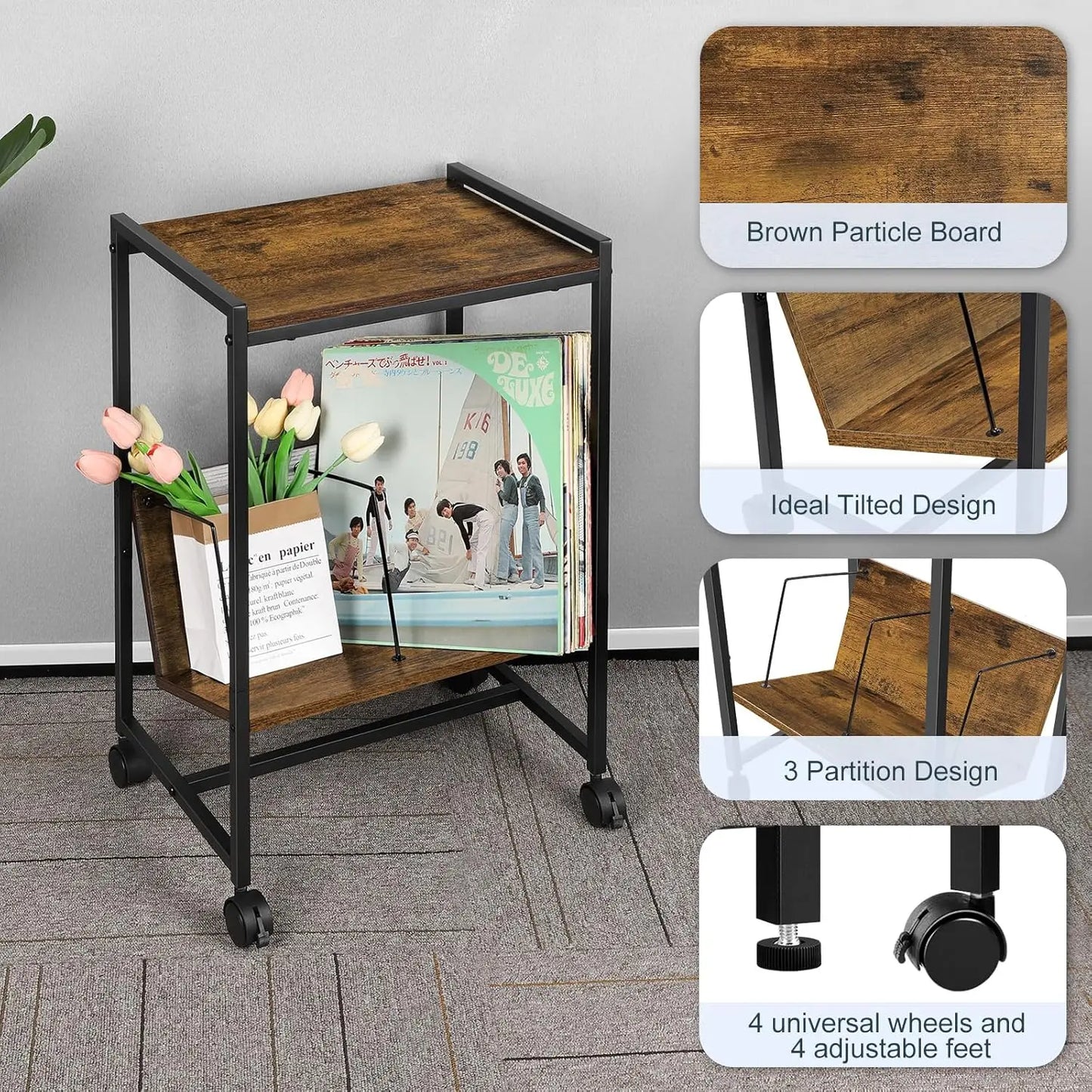 Record Player Stand with Storage – Mid-Century Style
