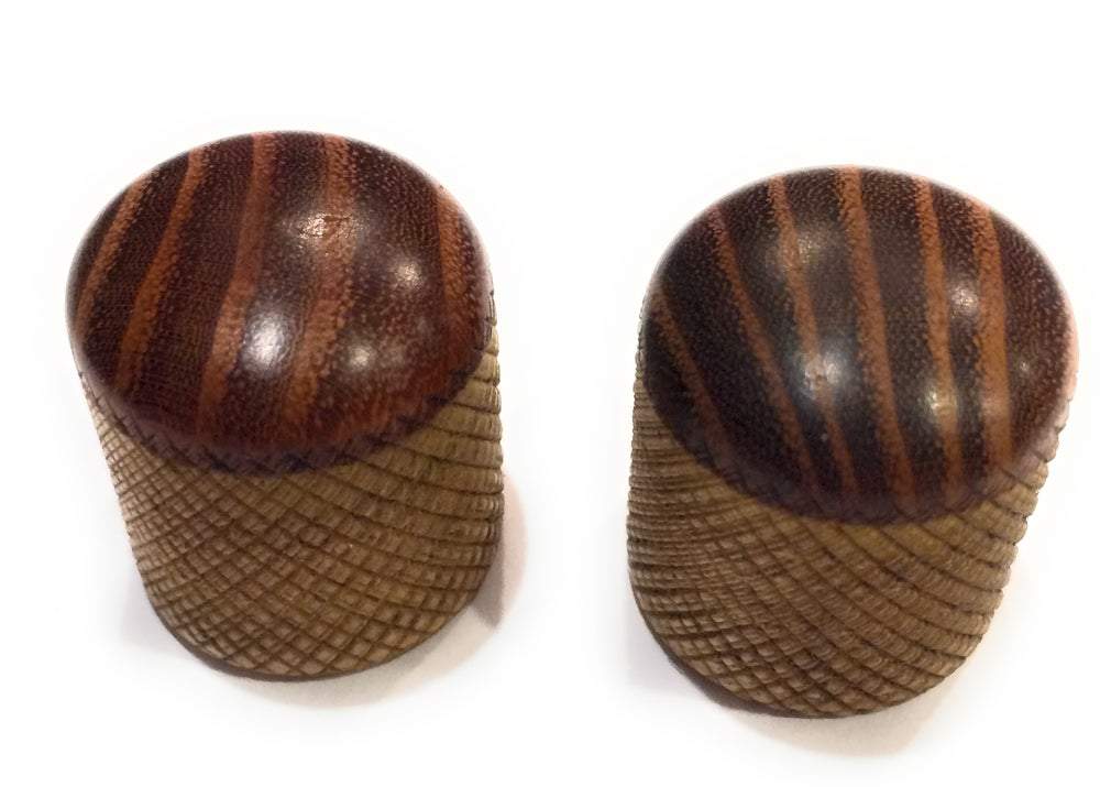 2 Osage Orange on Knurled Ash - Silo Style Custom Guitar Knobs Knob Big River Hardware 2 Osage Orange on Knurled Ash Silo Style Guitar Knobs