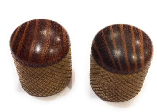 2 Osage Orange on Knurled Ash - Silo Style Custom Guitar Knobs Knob Big River Hardware 2 Osage Orange on Knurled Ash Silo Style Guitar Knobs