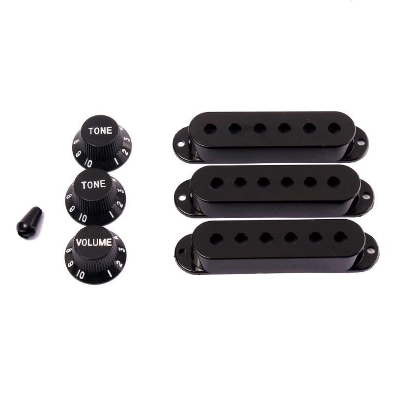 Black Guitar Parts Set Switch tip Single Coil Pickup Cover 1 Volume 2 Tone Knobs guitar parts set Big River Hardware 