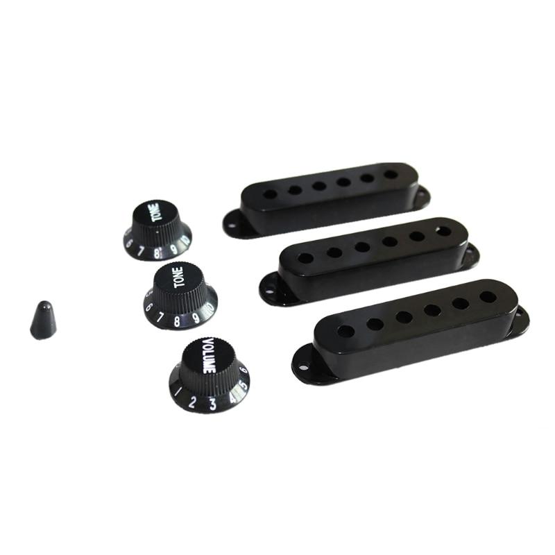 Black Guitar Parts Set Switch tip Single Coil Pickup Cover 1 Volume 2 Tone Knobs guitar parts set Big River Hardware 