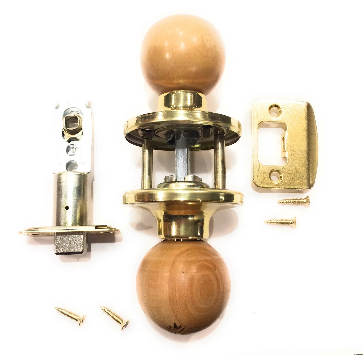 Claire Collection - Beach Wooded Door Knobs with Polished Brass Collar Knob Big River Hardware