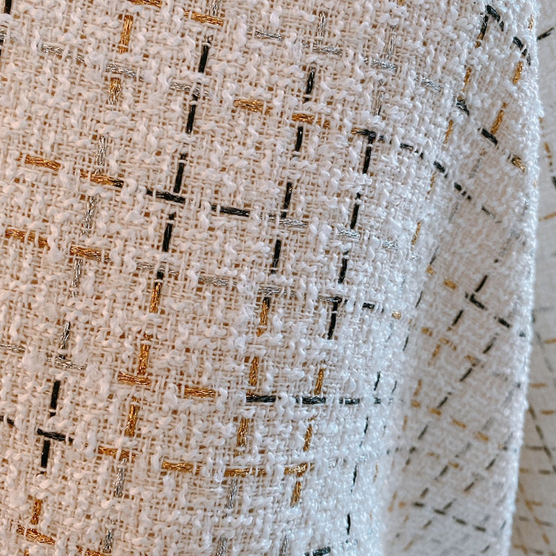 White Tweed Speaker Grille Cloth with Metallic Accents