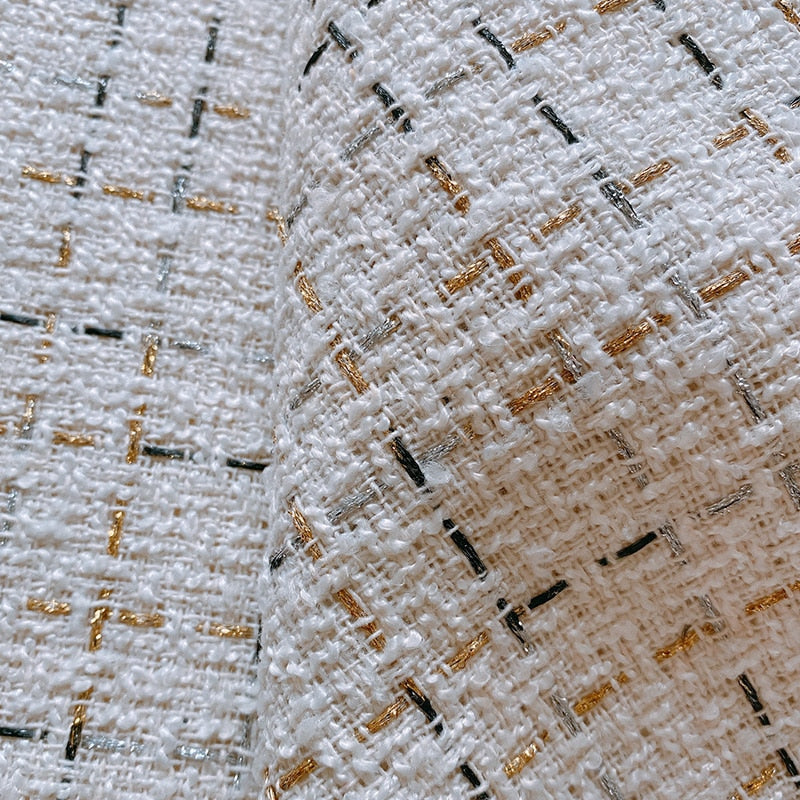 White Tweed Speaker Grille Cloth with Metallic Accents