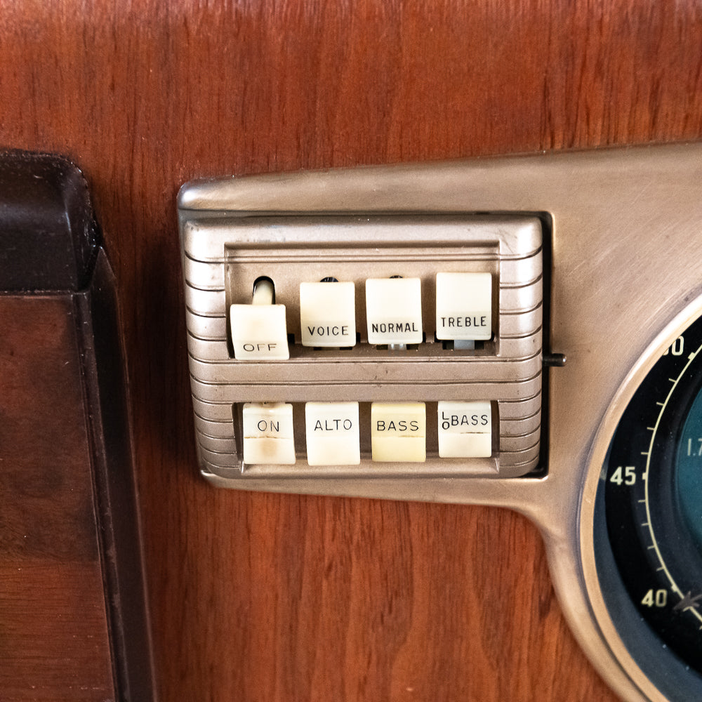 Vintage radio control panel with wooden casing