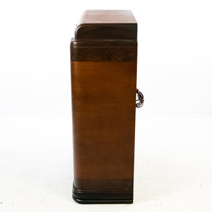 Wooden box with a chain on a white background