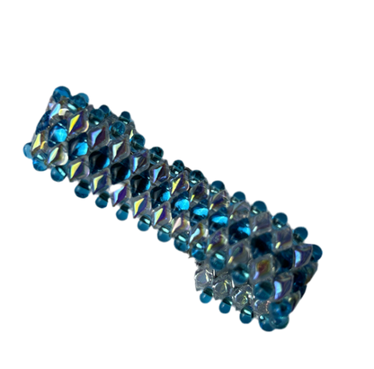 Blue beaded bracelet on a white background