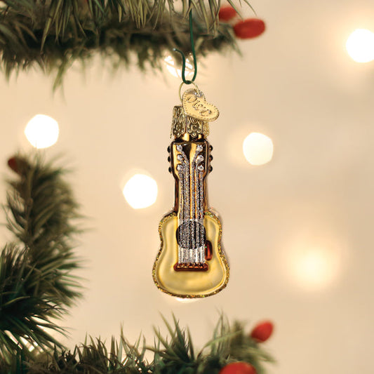 Old World Christmas Mini Guitar Ornament Gold Finish