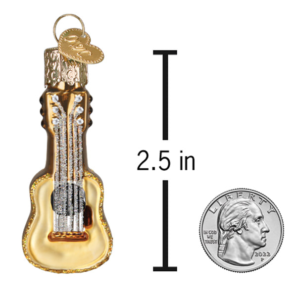 Old World Christmas Mini Guitar Ornament Gold Finish