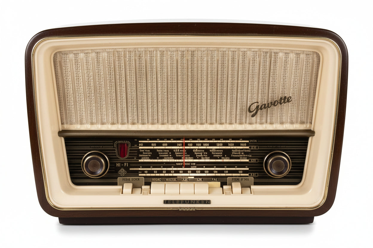 Vintage radio with 'Gavotte' branding on a white background