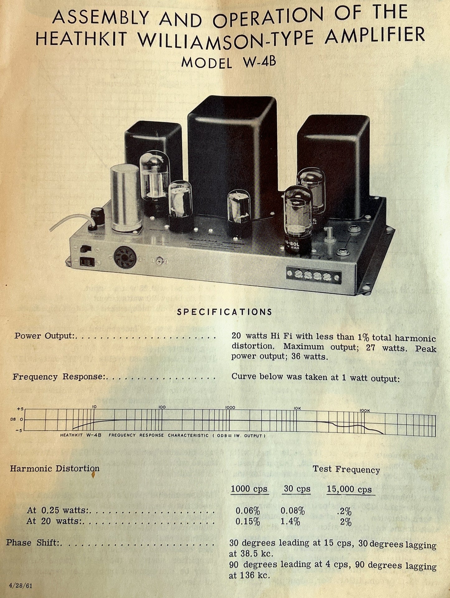 Heathkit Tube Amplifier Model W-4B ( fairly rare )