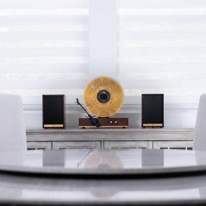 GLD Vertical Vinyl Record Player Ash Wood Veneer Gold Trim