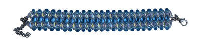 Blue beaded bracelet on a blue background