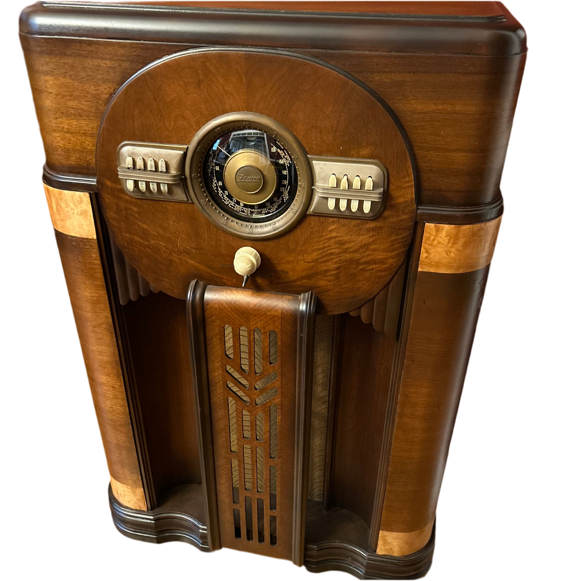 Restored 1940 Zenith 12S471 Art Deco Console Radio with Bluetooth and Guitar Amp Functionality

