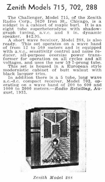 Zenith Radio Model 288 Tombstone (1934)