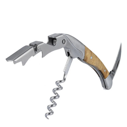 Corkscrew with wooden handle on a white background