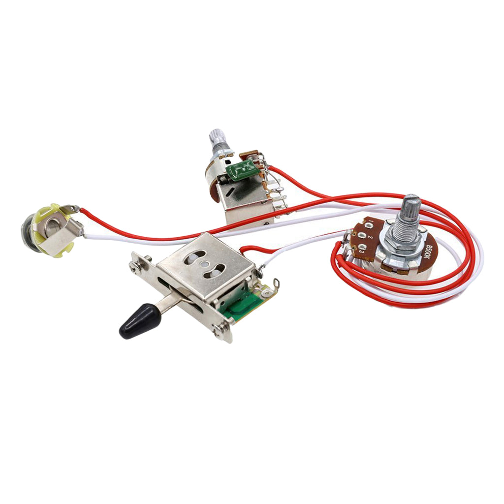 Big River Hardware Electric Guitar Wiring Harness Kit with 1 Volume, 1 Tone, 3-Way Toggle Switch, A500K Pots, and 6.35mm Jack for DIY Upgrades