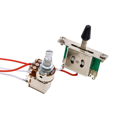 Big River Hardware Electric Guitar Wiring Harness Kit with 1 Volume, 1 Tone, 3-Way Toggle Switch, A500K Pots, and 6.35mm Jack for DIY Upgrades