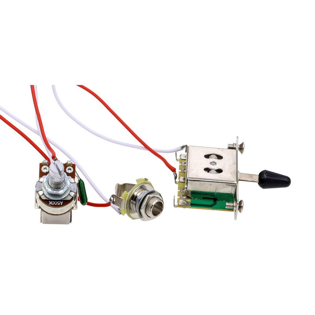 Big River Hardware Electric Guitar Wiring Harness Kit with 1 Volume, 1 Tone, 3-Way Toggle Switch, A500K Pots, and 6.35mm Jack for DIY Upgrades