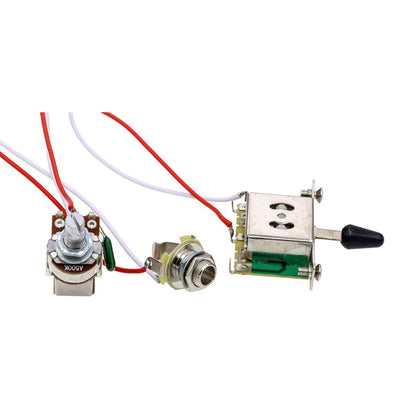 Big River Hardware Electric Guitar Wiring Harness Kit with 1 Volume, 1 Tone, 3-Way Toggle Switch, A500K Pots, and 6.35mm Jack for DIY Upgrades