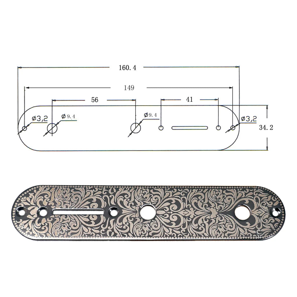 Big River Hardware Durable Zinc Alloy Electric Guitar Bridge Control Plate for Telecaster with Elegant Carving Design