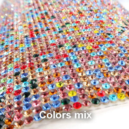 Vibrant adhesive speaker wrap with a sleek design, featuring a decorative glass rhinestone trim for a stylish and elegant touch.