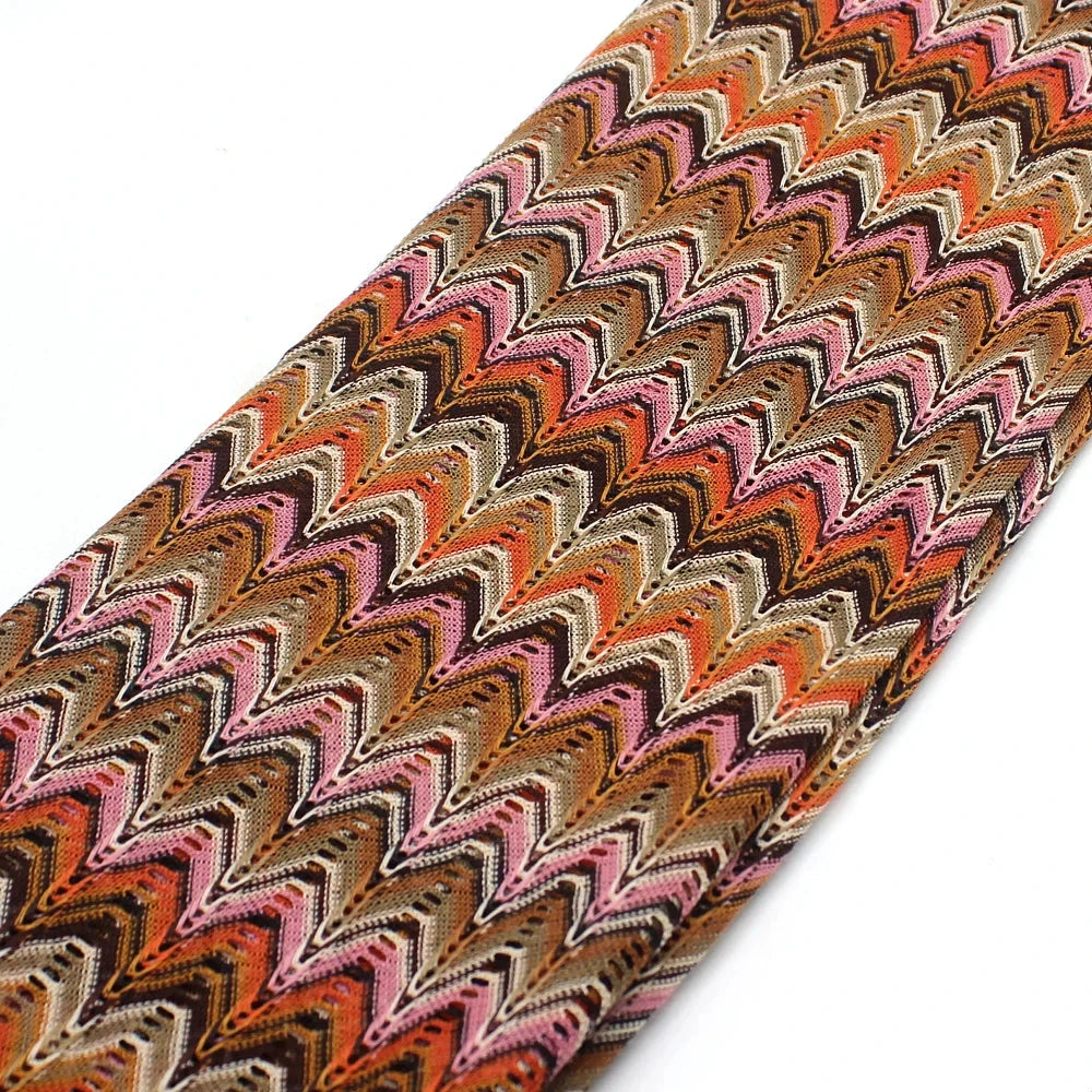 Yackalasi Orange Zig Zag Knitting Lace Fabrics with Wave Stripe
