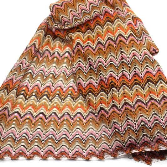 Yackalasi Orange Zig Zag Knitting Lace Fabrics with Wave Stripe