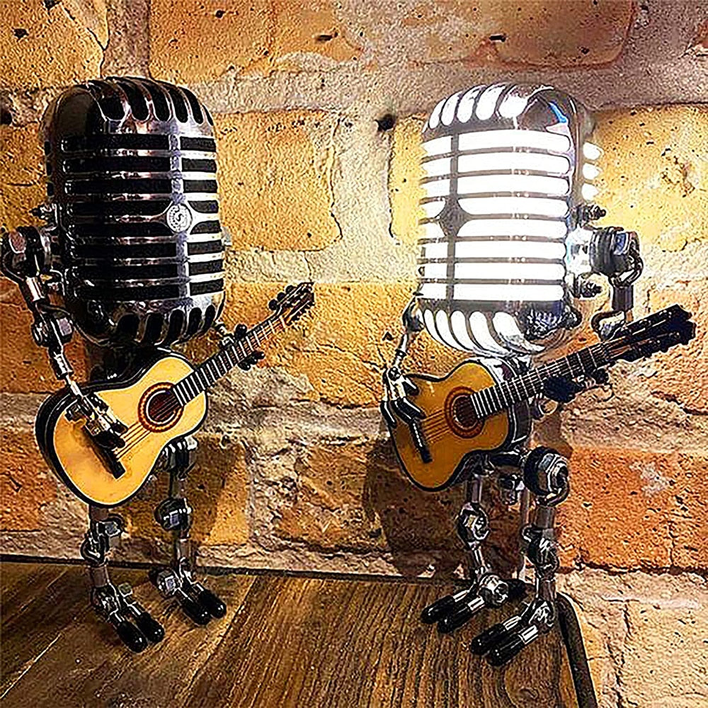 Vintage Microphone Robot Lamp