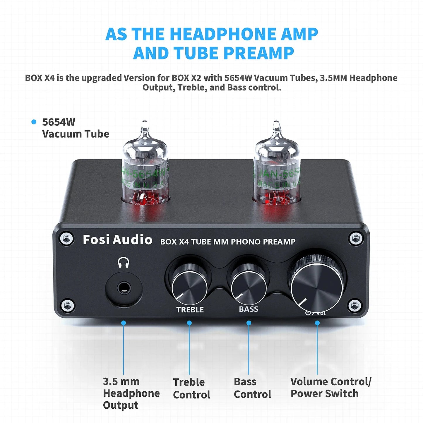Fosi Audio Phono Preamp for Turntable Phonograph Preamplifier With Vacuum Tube Amplifier HiFi BOX X4