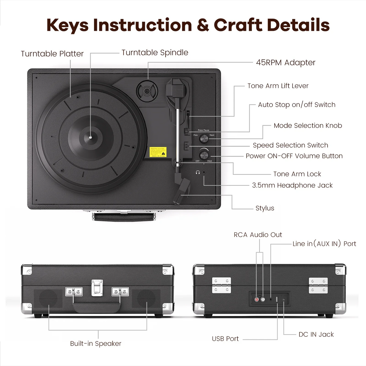 Portable Vinyl Record Player with Anti-Vibration – Big River Hardware