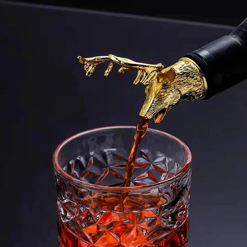 Big River Hardware Zinc Alloy Animal Head Wine Pourer - Deer Elk Lion Designs for Stylish Bar Accessories and Wine Enthusiasts