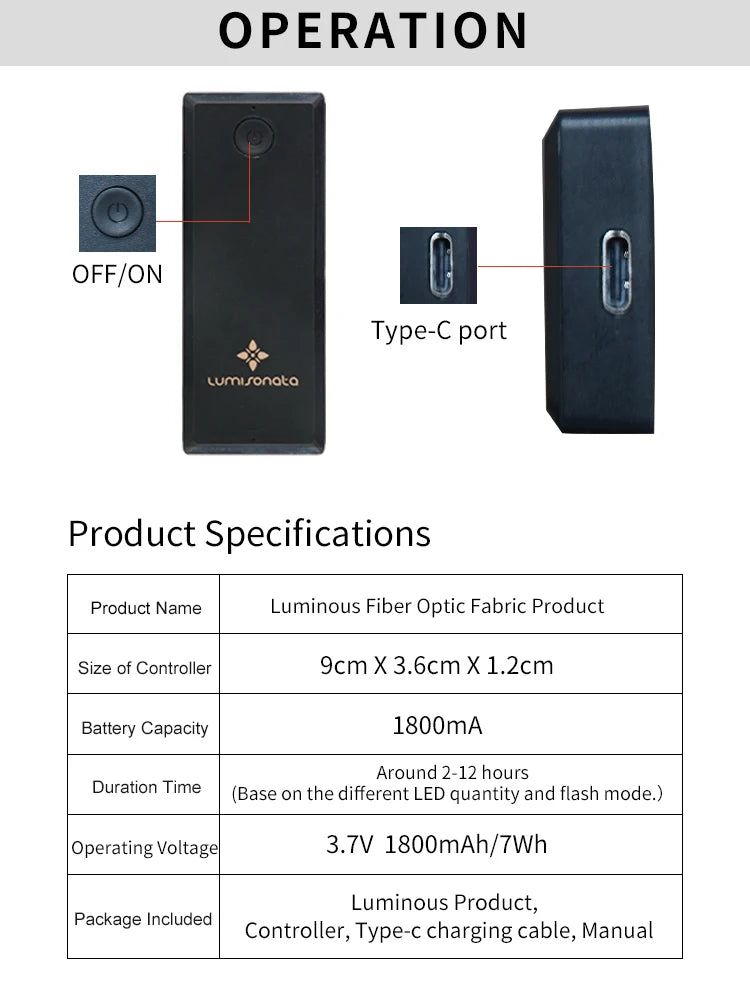 Illuminated 100cm Fiber Optic Fabric for amplifier design