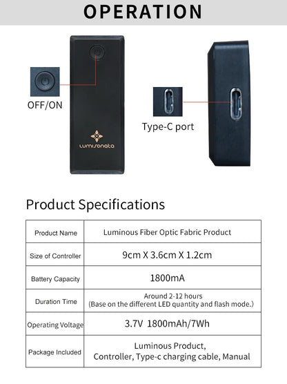 Illuminated 100cm Fiber Optic Fabric for amplifier design