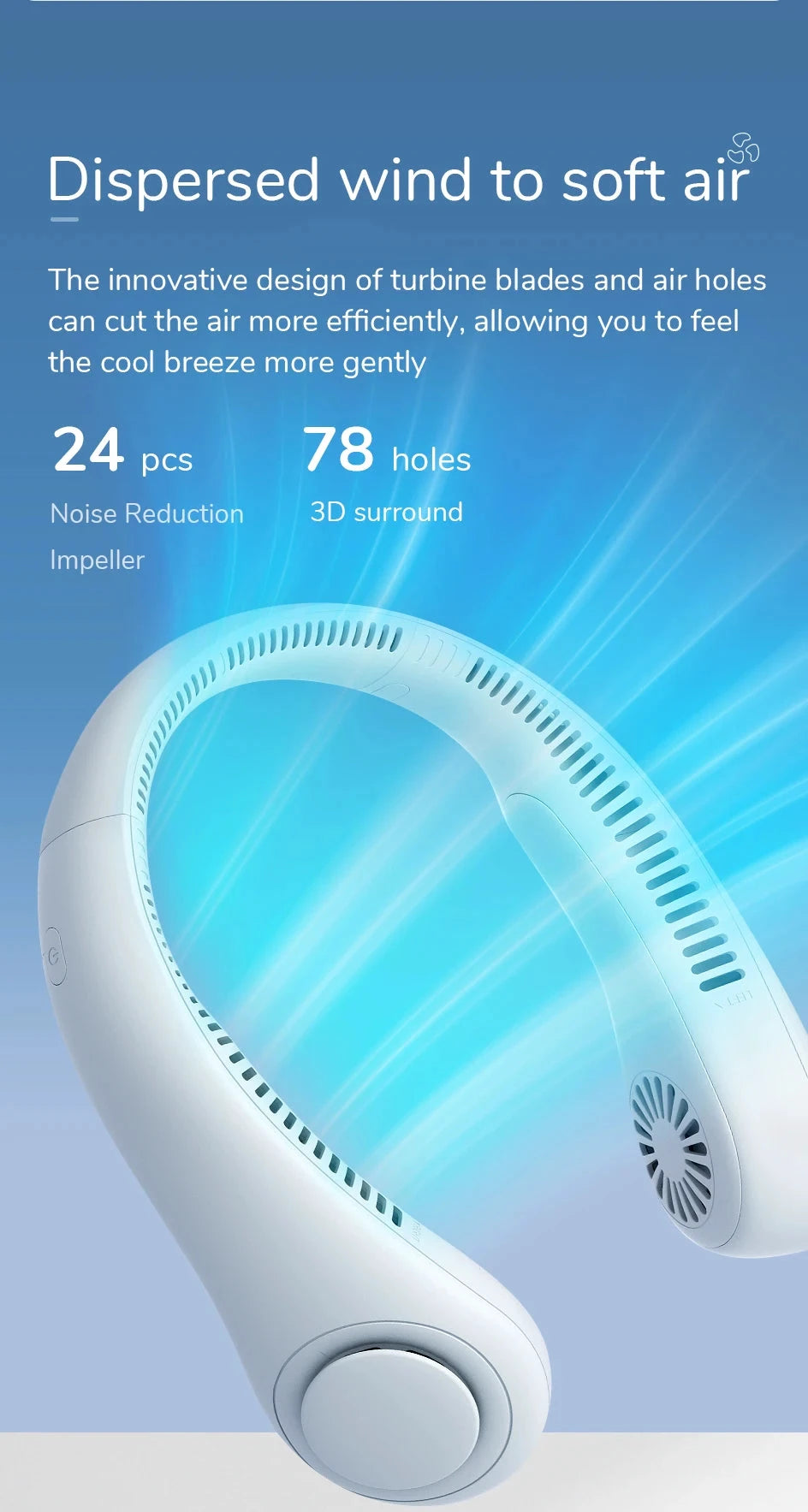 Big River Hardware Bladeless Portable Neck Fan, Hands-Free Rechargeable
